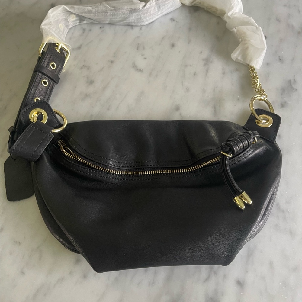 Black and Gold Crossbody Bag with Ruched Strap